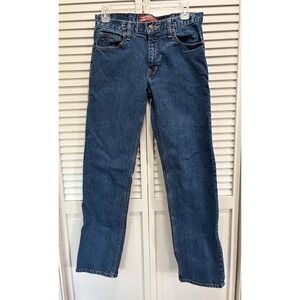 Arizona Straight Leg Slim Med Wash Denim Jeans Mid Rise Size 29x32 Logo Zip